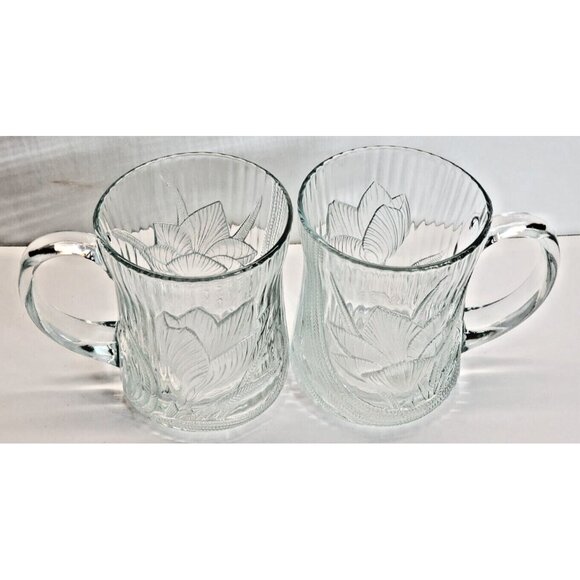 Arcoroc Canterbury Clear Crocus Embossed Vintage Mug Coffee Tea 10 oz set of 2 - Picture 2 of 10
